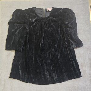 Leyden Crushed Velvet Top Black XL Back Zipper Puff Sleeve Top Blouse Whimsigoth